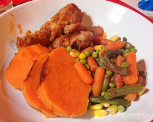 zoete aardappel kippenpoot en groenten